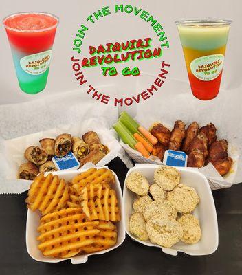 Delicious Daiquiris & Margaritas & awesome food too! Try Southwestern Eggrolls, Spicy wings with Frank's Red Hot sauce, fries or pickle chip