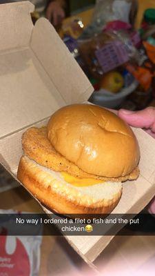 Chicken patty in a filet o fish