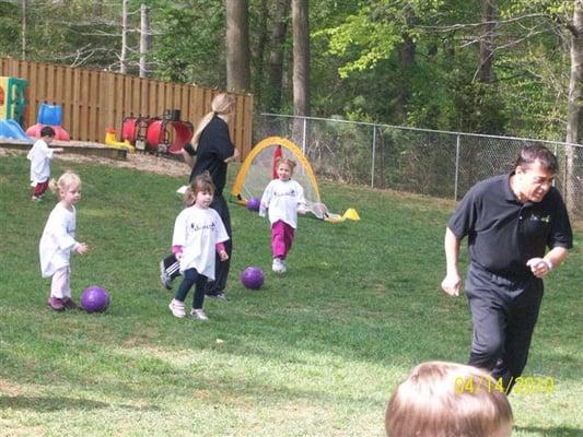 We are all learning soccer.