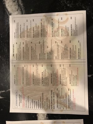 Cocktail menu