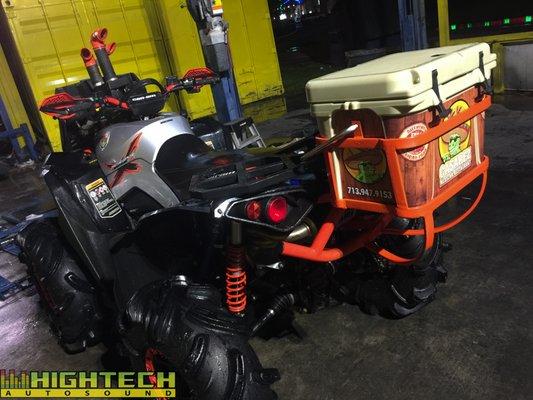 Wheelie bar and cooler setup on a can-am renegade.