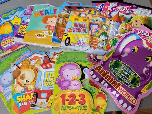 Block and flip-a-flap books, and sticker packs