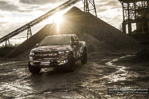 Ford Raptor SVT wrapped in Urban Camo print. Designed and wrapped by Gorilla Mad Film Wraps.