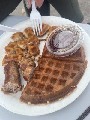 Waffle and chicken sausage combo $10