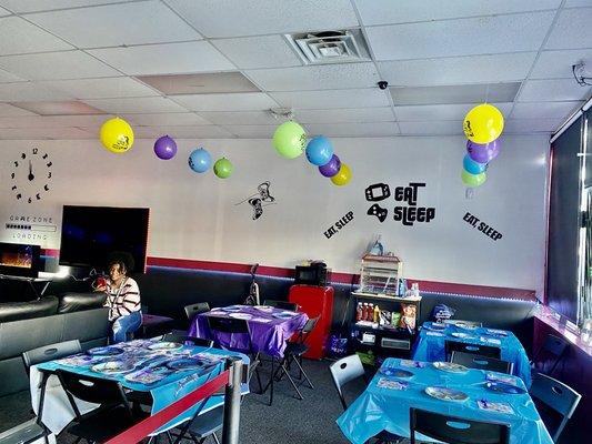 We can decorate to whatever theme you like for birthday parties!