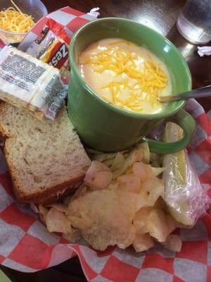 Potato soup w/chicken salad