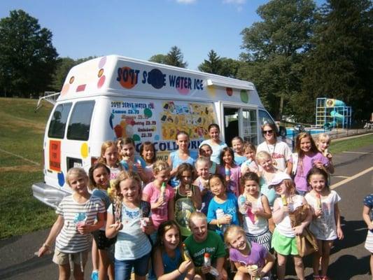 The girl campers from Breezy Point's Early/ Late Program are treated to the ice cream truck at the end of a big day..