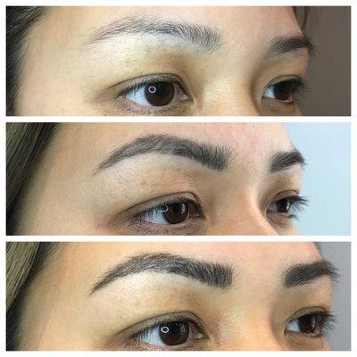 Top-original brow, middle-first session completely healed, bottom - after perfecting session