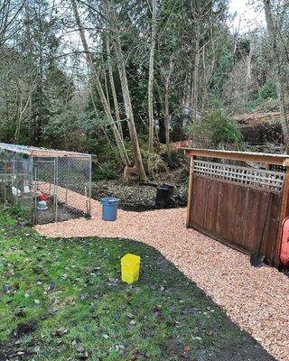 Cedar chip walkway installation