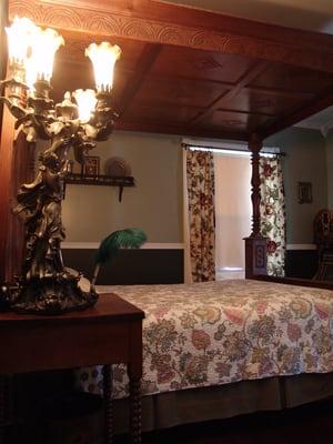 The Jacobean guestroom offering a full size antique original Jacobean bed.