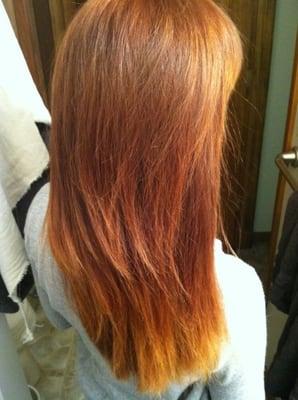 bonfire ombre haircoloring. Done by Abby Starrs