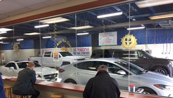 View while watching your vehicle being dried for you!