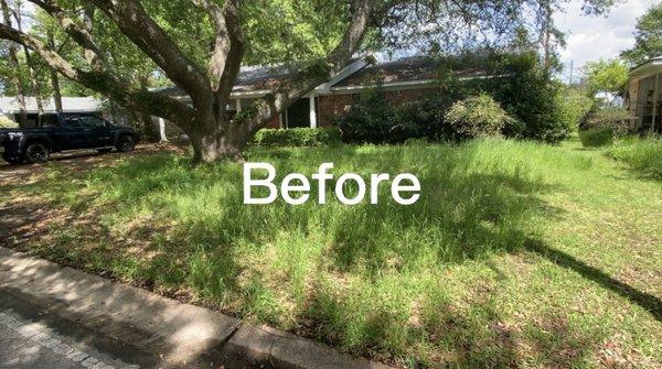 As you see this is a over grown lawn that I serviced. Weed eating was required to trim it down before providing the cut.