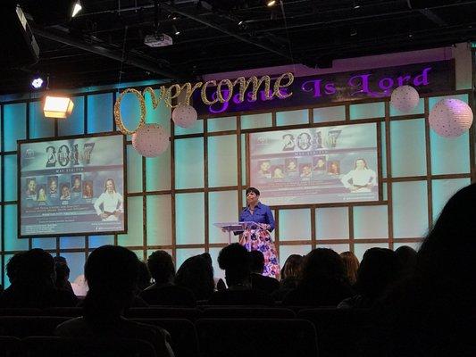 Apostle Cynthia Brazelton brings the word during the general session at our Women's Conference.