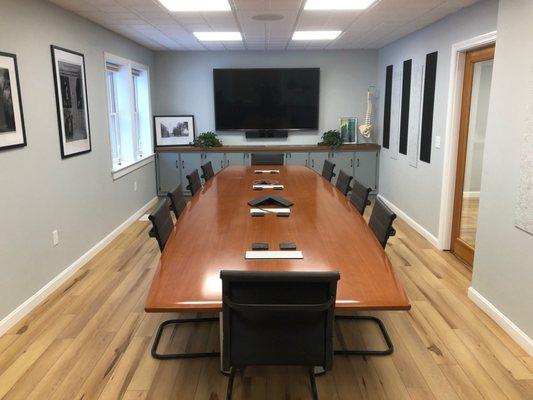 Our conference room for remote hearings, depositions, and client meetings