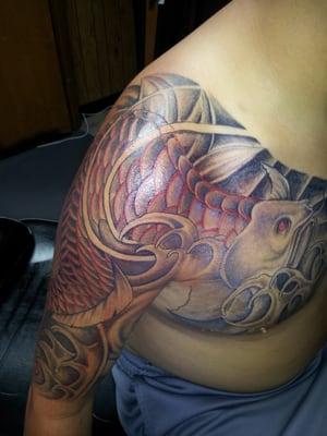 arowana fish free hand work by tommy gunz