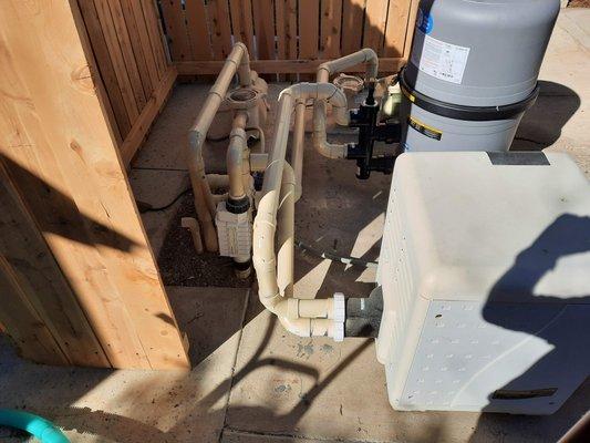 Replumed ,put new gas line added new filter ,pump, moved spa pump and replumed for better location