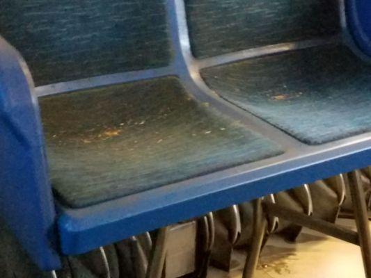 The seats are disgusting. Clean-up after your overnight hotel guests before commuters check-in the following day.