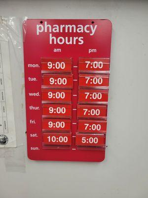 Pharmacy hours as of March 27, 2023