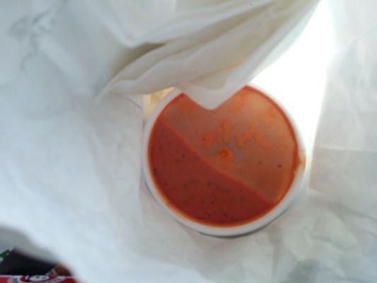 Comfort on a take out container.  Tomato soup w/a little pita