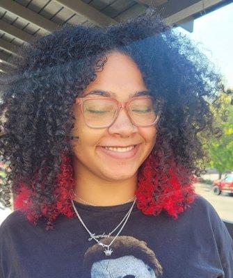 Color blocking and curly cut on natural coily hair