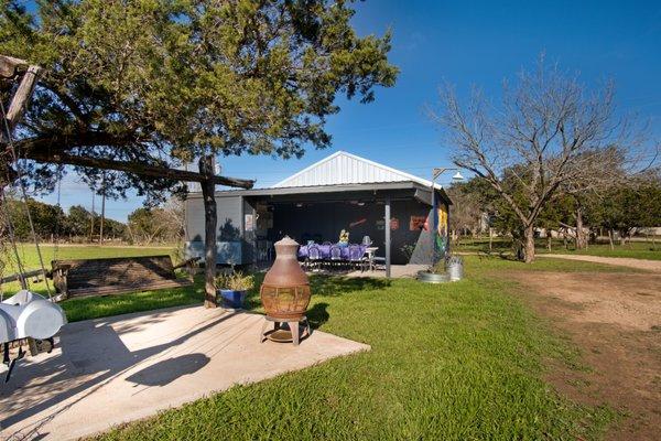 Enjoy the Party Barn, swings, chimenya and fun!