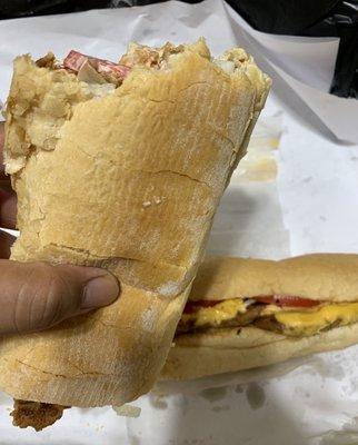 A look at the poboy bread from underneath