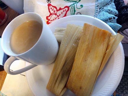 Delicious Mexican tamales with a Mexican drink champurado. The drink is only available around the Christmas holiday I think.