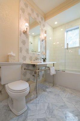 Marble and mixed mosaic bath tile