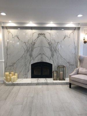 Formal Living Room Book-Matched Porcelain Fireplace