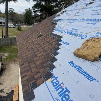 In process of shingle installation.