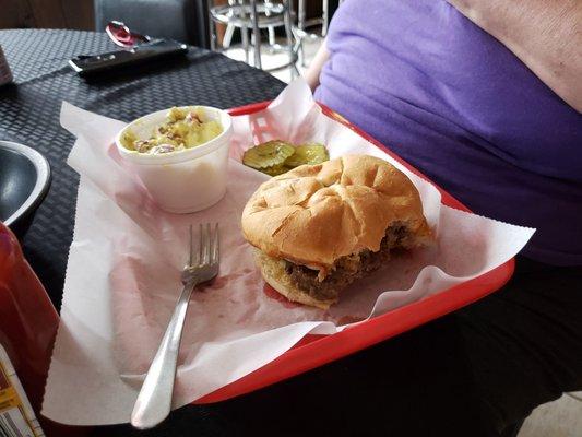 1/3 lb burger, potato salad