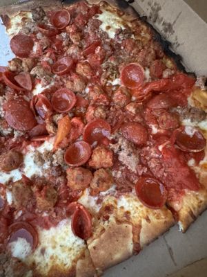 Carnivore square pizza -- melt in your mouth meatballs and delicious cupping pepperoni. So good!