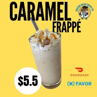 Our Delicious Caramel Frappes made with Real Ice Cream caramel syrup and drizzle and espresso!