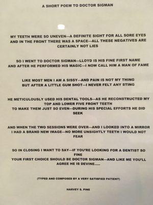 A poem by one of his patients