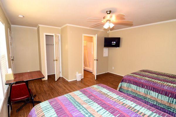 Each room has dish network on 32 inch flat screen tv. Also coat closet in every room.