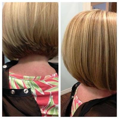 Inverted bob with a low stack in the back