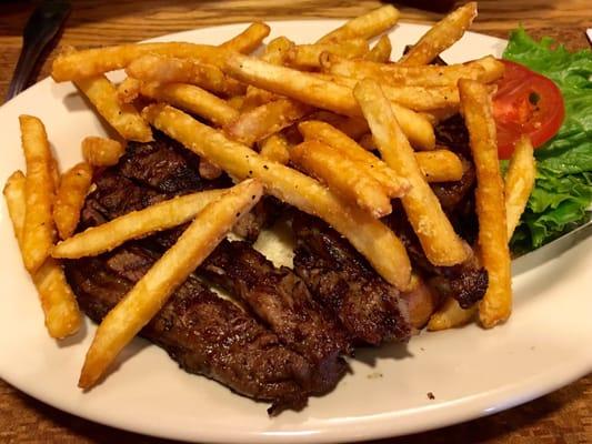 Steak sandwich (one side sourdough bread - there, hiding under the steak)