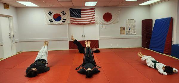 Stretching before a workout.