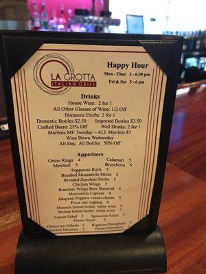 Happy Hour menu