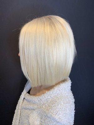 All over icy blonde. Blunt bob