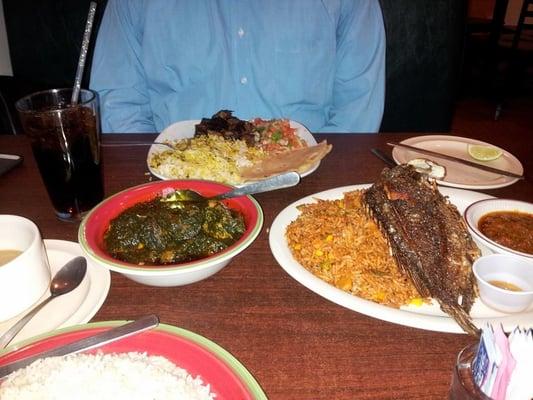 Jambo Africa, plava sauce, beef, dry rice, fried tilapia