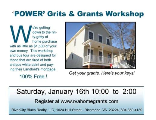 join us this Saturday, January 16th from 10:00 am - 2:00 pm for the "new and improved" POWER Grits and Grants Workshop