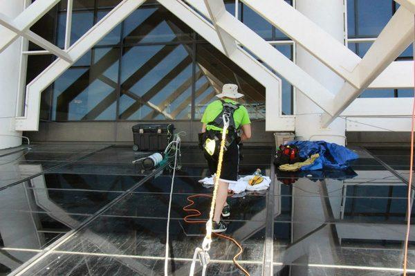 Skylight installation of 3M Night Vision window film in washington dc. Over 400 skylights.