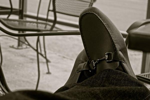 Recently purchased footwear in action. -