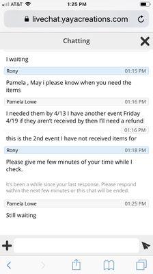 Live chat with vendor