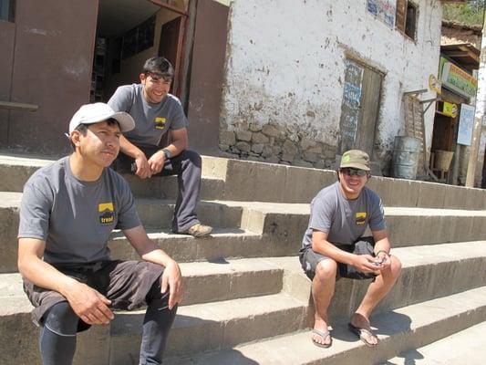 Taking a break with some of our super fun guides in the village of Lares, Peru.