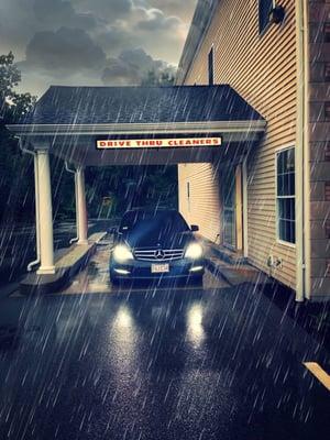 Covered drive thru is perfect in the rain or snow