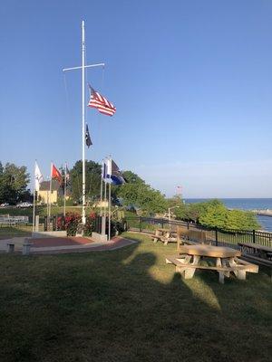 Looking over Lake Michigan from the hilltop patio