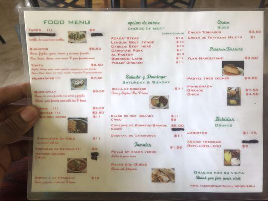 Menu-check out the prices